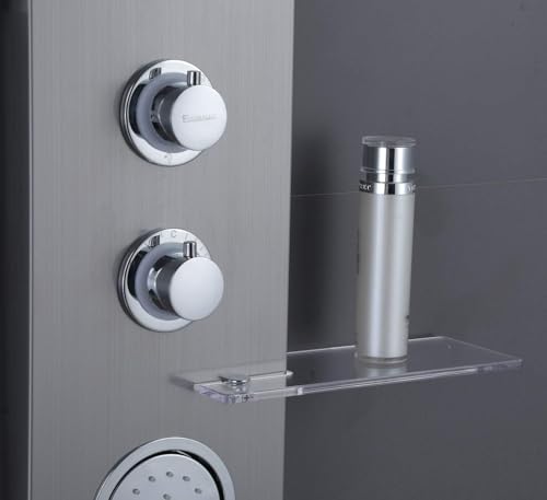 ELLO&ALLO Shower Panel System Tower with Shelf, LED Rainfall and Mist Shower Head Rain Massage Stainless Steel Shower Fixtures with Body Jets, Brushed Nickel