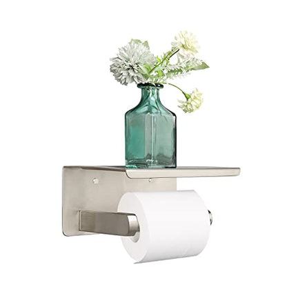 NearMoon Toilet Paper Holder with Shelf, Heavy Duty Bath Toilet Roll Holder with Phone Shelf Tissue Hanger for Bathroom/Kitchen No Drill or Wall Mounted(304 Stainless Steel, Brushed Nickel) - color: Brushed Nickel