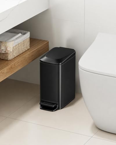 TIPGO Slim Bathroom Trash Can with Lid Soft Close, Step Pedal, 6 Liter / 1.6 Gallon Stainless Steel Garbage Can with Removable Inner Bucket, Anti-Fingerprint Finish (Matte Black) - color: Matte Black