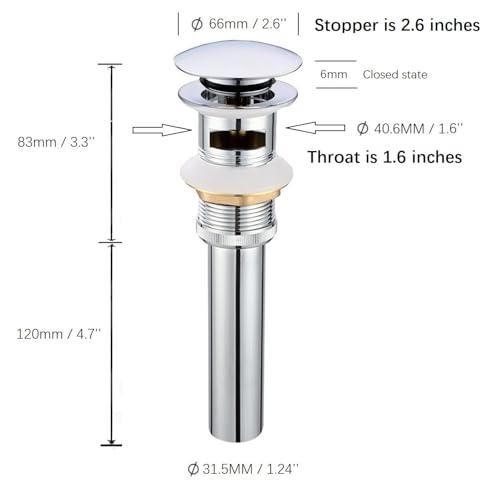 Pop Up Drain Stoper with Overflow for Bathroom Sink with Overflow,Chrome Finished