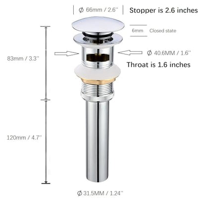 Pop Up Drain Stoper with Overflow for Bathroom Sink with Overflow,Chrome Finished