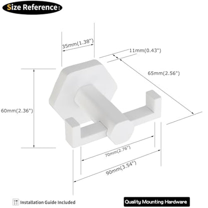GERZWY White Bathroom Hooks, Double Towel Robe/Coat Clothes Hook Stainless Steel Hanger Wall Hooks Heavy Duty for Bath Wall Mounted 2 Pack - color: White