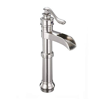 Bathroom Sink Faucet Brushed Nickel Vessel Sink Faucet | Waterfall Spout,Single Handle 1 Hole, Deck Mount ,Tall Faucet for Bowl Lavatory Sink,with Supply Hose - color: Brushed Nickel