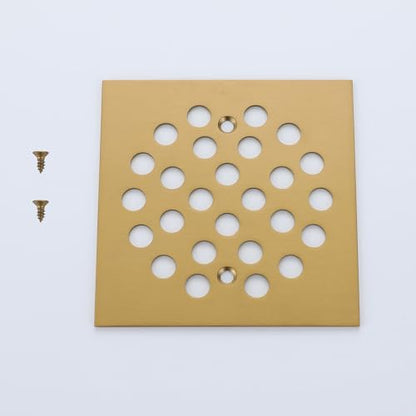 Square Style 4-1/4 inch Screw-in Shower Drainer Cover Floor Drainer Grates with Screws Brushed Golden - color: Brushed Golden