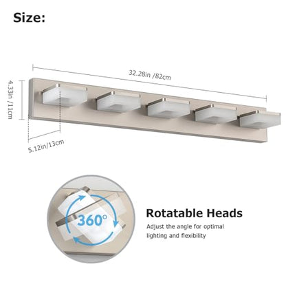 Brushed Nickel Vanity Lights for Bathroom 5 Light Vanity Lighting Fixtures for Mirror 32" Adjustable 5500K Modern LED Vanity Light Over Mirror, Bath Wall Lighting Fixtures - size: 5-Light,32Inch
