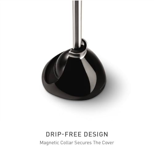 simplehuman Toilet Plunger with Holder Set, Magnetic Drip-Free Cover, Narrow Flange for Modern Low-Flow Toilets, Hidden Dome Storage, Stainless Steel, Black - color: Black, style: Toilet Plunger