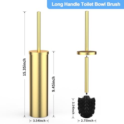 Stainless Steel Toilet Brush and Holder Set Brushed Silver Heavy Duty Toilet Bowl Brush with Long Handle for Bathroom and Farmhouse (Gold) - color: Gold