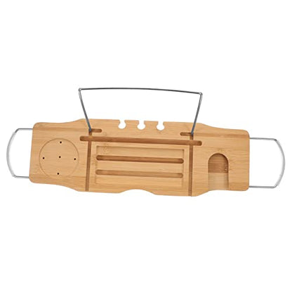 Happyyami Bamboo Bathtub Shelf Expandable Tub Tray Bath Tray for Bathroom Organization