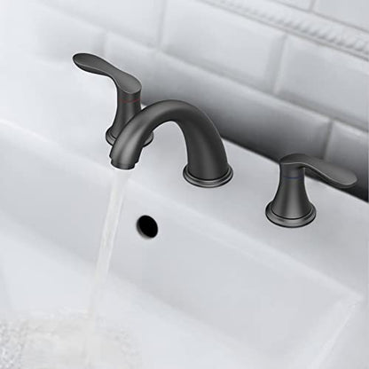 Bathroom Sink Faucet, Faucet for Bathroom Sink, Widespread Matte Black Bathroom Faucet 3 Hole with Plastic Pop Up Drain and cUPC Lead-Free Hose - (Matte Black) - color: Matte Black, size: 8 inch 1 pack