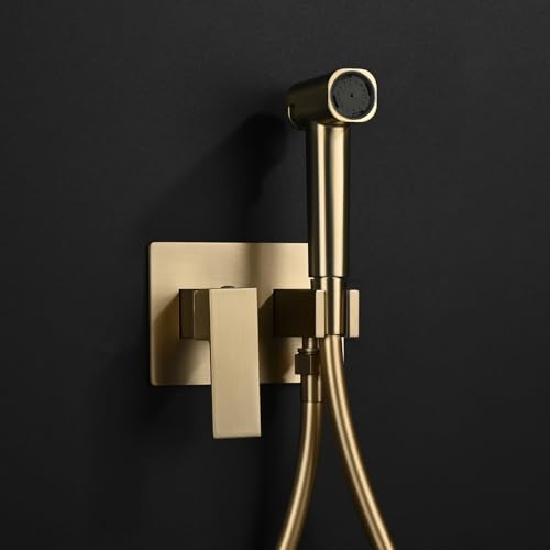 Toilet Concealed Hot and Cold Bidet Spray Set Handheld Bidet Sprayer for Toilet Brass Handheld Bidets Sprayer for Toilets Warm Water, Brushed Gold