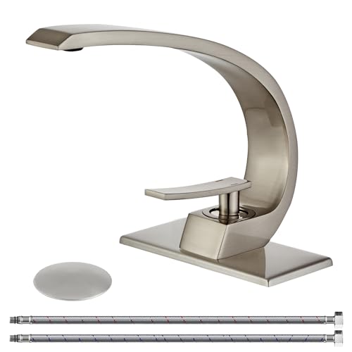 Brushed Nickel Bathroom Sink Faucet, Unique Design and Pop Up Drain - color: Brushed Nickel