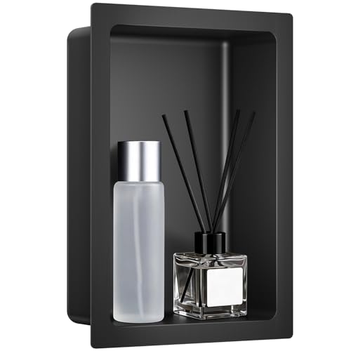 VELPAX No Tile Needed Shower Niche 13"X 19", Bathroom Wall Niche Single Shelf, Stainless Steel Shower Niche for Bathroom, Kitchens, Balconies - color: Black, size: 13"X 19" Single Shelf