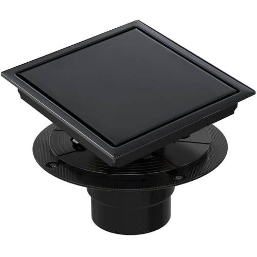 6 Inch Square Shower Floor Drain, Shower Drain Kit with Flange and 2 in 1 Tile-Insert Cover, Square Shower Drain, SUS 304 Stainless Steel Floor Drain,Matte Black - color: Black, size: 6 Inch
