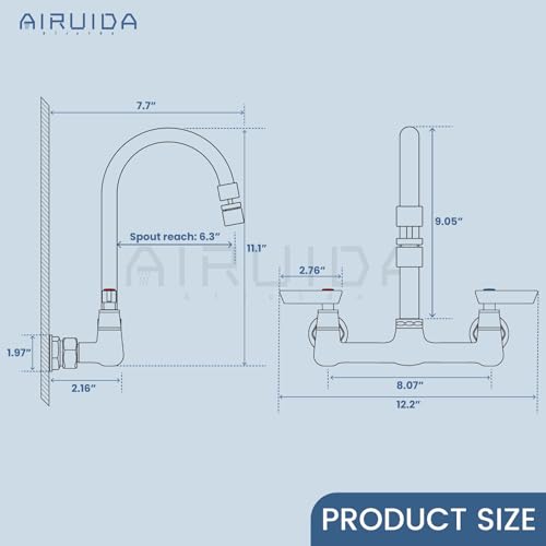 Airuida 8 Inch Chrome Polish Wall Mount Kitchen Sink Faucet | 2 Handle Kitchen Faucet,without Adapter,360° Swivel Spout,Commercial Sink Faucet,for Laundry Utility - color: Chrome Polish