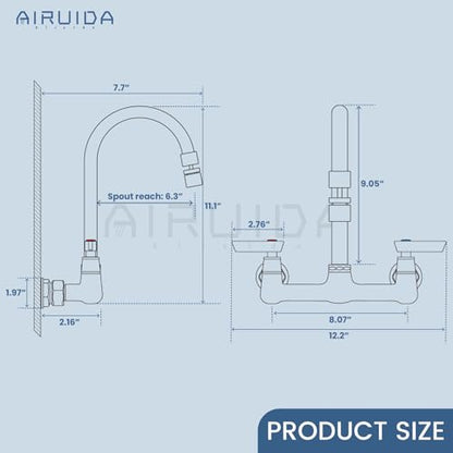 Airuida 8 Inch Matte Black Wall Mount Kitchen Sink Faucet | 2 Handle Kitchen Faucet,without Adapter,360° Swivel Spout,Commercial Sink Faucet,for Laundry Utility - color: Matte Black