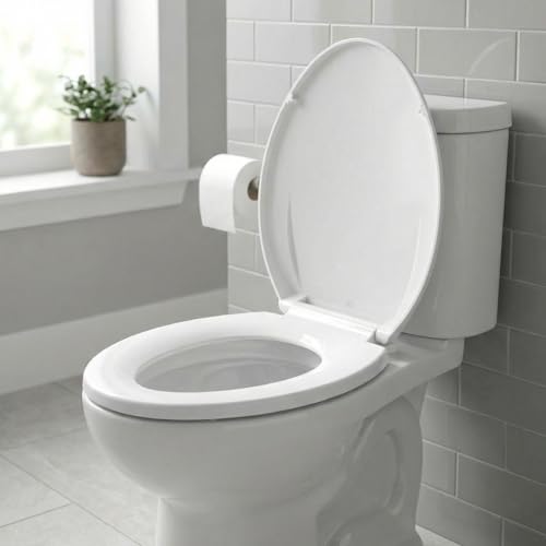 Elongated Toilet Seat with Slow Close & Quiet Close, 19 Inch Never Loosen Durable Lid, Polypropylene Easy to Install & Clean, White - color: White, Standard style, size: Elongated (19″)