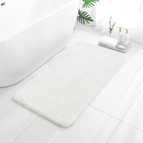 White Bathroom Rugs 24"x48" – Long Plush Non-Slip Bath Mat, Absorbent & Washable Microfiber Runner Rug – Perfect for Tub, Sink, or Washroom - color: White, size: 2' x 4' (Rectangular)