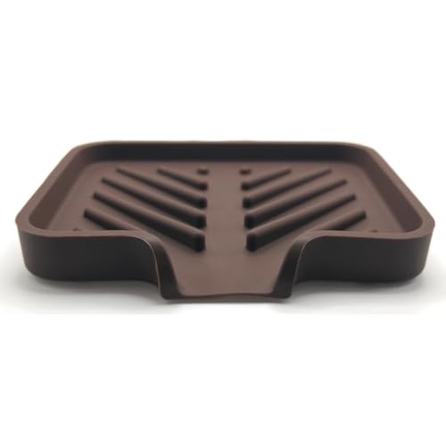 Silicone Soap Dish Tray and Sponge Holder with Drain Chute and Feet | 3-Way Sloped Design | Bathroom and Kitchen Sink Organizer Caddy (Dark Chocolate, 5"x4", 3.5 Ounces) - color: Dark Chocolate, size: 5"x4"