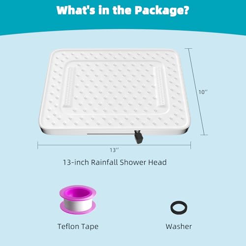 Hibbent 5 Spray Modes Shower Head, 13'' High Pressure Rain Shower Head, Large Rainfall Showerhead for Bathroom, High Flow Waterfall Fixed Showerheads with Adjustable Swivel Ball Joint, Silver - color: Silver, style: Square 13''