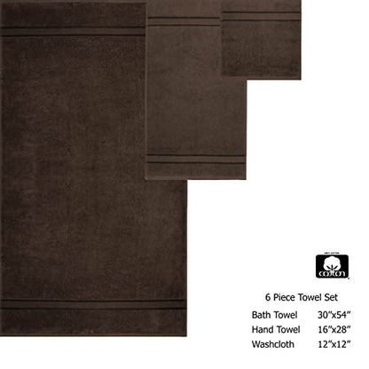COTTON CRAFT Ultra Soft 6 Piece Towel Set - 100% Cotton Towels - Chocolate | Absorbent 580 GSM Quick Dry Everyday Premium Luxurious Bathroom Towels - 2 Large Bath Towels, 2 Hand Towels, 2 Washcloths - color: Chocolate, size: 6 Piece Towel Set