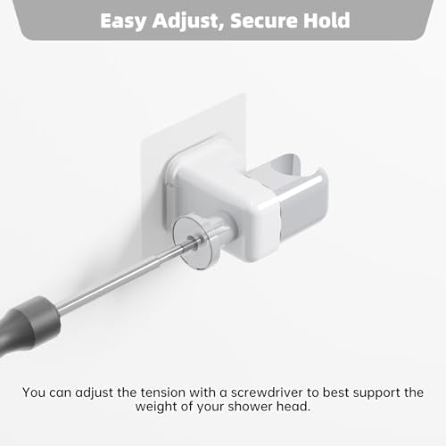 Adhesive Shower Head Holder for Bathroom, White | 180° Adjustable for Custom Angle, No-Drill Wall Mount, Fits Handheld & Standard Wands, for RV & Apartment
