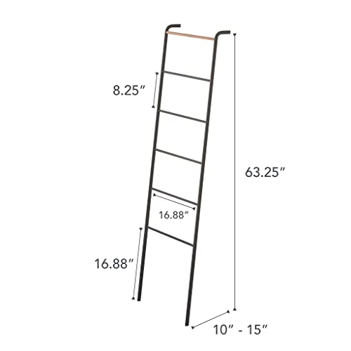 Yamazaki Home Tower Leaning Ladder Rack, Space Saving - Ladder, 63" - Steel | Leaning ladder hanger for bedroom, closet, living room, bathroom storage. Non-slip rubber caps protect floors and walls. - color: Black