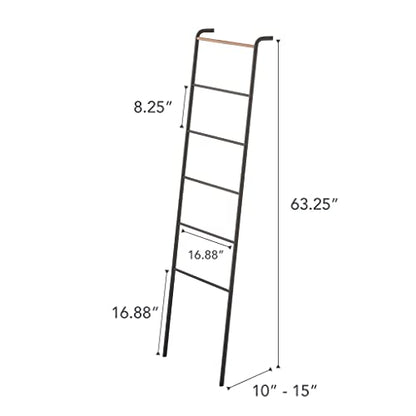 Yamazaki Home Tower Leaning Ladder Rack, Space Saving - Ladder, 63" - Steel | Leaning ladder hanger for bedroom, closet, living room, bathroom storage. Non-slip rubber caps protect floors and walls. - color: Black