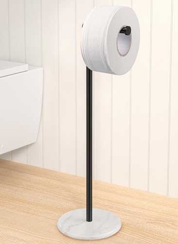 KES Black Toilet Paper Holder Freestanding 26" with Marble Base | 304 Stainless Steel, No-Drill 1-Minute Assembly, Anti-Slip Cushion Pads, Modern Design For Bathroom, Hotel Use - color: White Marble & Black Bar, size: 26"H