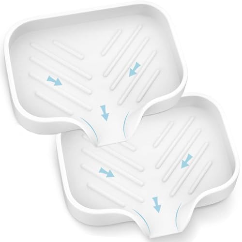LANKIN Soap Holder Tray, White Kitchen Sink Organizer with Drainage, 2-Pack
