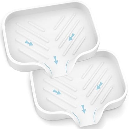 LANKIN Soap Holder Tray, White Kitchen Sink Organizer with Drainage, 2-Pack