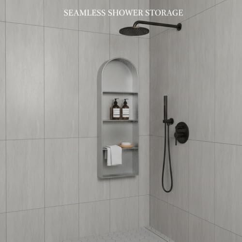 Recessed Shower Niche Stainless Steel, 11.8 x 4.7 x 3.9 Inch Arched Wall Shelf for Bathroom Storage, Rust-Resistant Built-in Insert (1 Pack) - color: Black