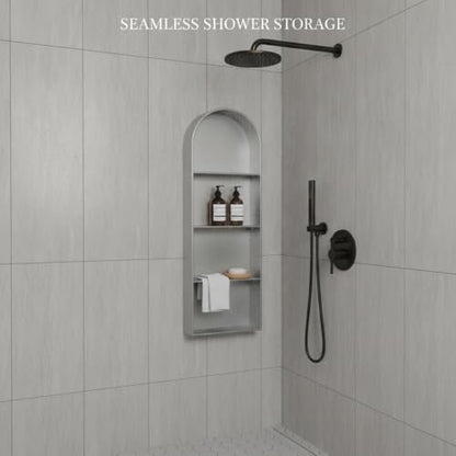 Recessed Shower Niche Stainless Steel, 11.8 x 4.7 x 3.9 Inch Arched Wall Shelf for Bathroom Storage, Rust-Resistant Built-in Insert (1 Pack) - color: Black