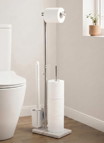 KES Freestanding Toilet Paper Holder with Storage, Toilet Brush Roll Holder Stand with Natural Marble Base with Toilet Brush Detachable for Bathroom Brushed, BPH233-2