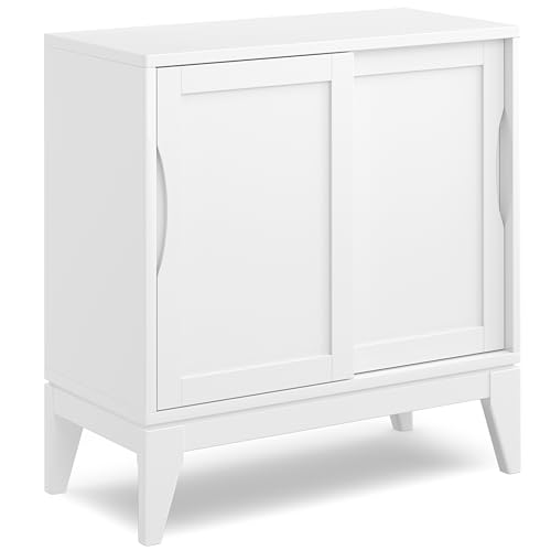 SIMPLIHOME Harper 48" Wide Solid Wood Storage Cabinet in Black - color: White, size: 30 inch