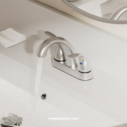Centerset 4 Inch Brushed Nickel 2 or 3 Holes Stainless Steel Bathroom Sink Faucet 2 Pack, 2 Handle Bathroom Faucet with Copper Pop Up Drain and Water Supply Lines, BF008-5-BN-2PACK - color: Brushed Nickel, style: 2 Pack