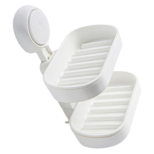 Double-Layer Wall Mount Soap Dish Holder with Suction Cup No Drilling Bathroom Soap Box for Shower Abs Material Draining Tray Extends Bar Life Easy Install Organizer