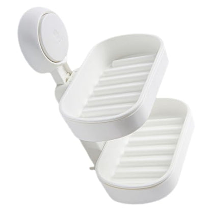 Double-Layer Wall Mount Soap Dish Holder with Suction Cup No Drilling Bathroom Soap Box for Shower Abs Material Draining Tray Extends Bar Life Easy Install Organizer
