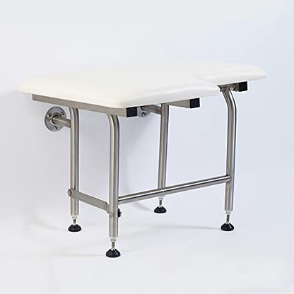Padded Folding Shower Seat with Legs - Wall Mount Bench for Inside Shower / Bathroom Assist / 304 Stainless Steel / Marine Vinyl / Right / 26" x 21" - size: 26 x 21" Right Hand