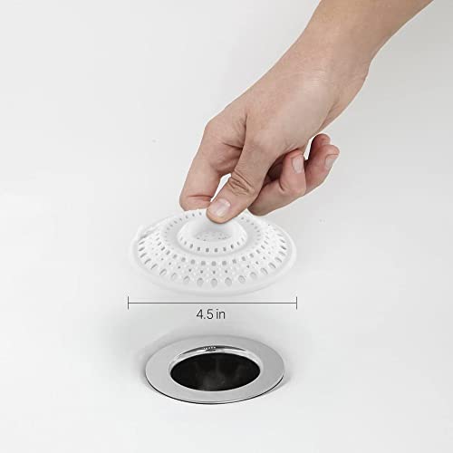 Meadow Lane Silicone Drain Hair Catcher, Fits Most Drains, White, 2-Pack | Flat silicone cover adjusts to 3 drain setups; 4.75-inch design catches hair on top and lifts off for quick cleaning. - size: 2 Pack