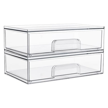 Vtopmart Clear Stackable Storage Drawers, 2 Pack Wide Plastic Organizers | Clear Pull-Out Plastic Drawers, Stackable Design for Makeup Palettes, Cosmetics, Beauty Supplies, Vanity, Cabinet and Desk - style: 2pack Wide