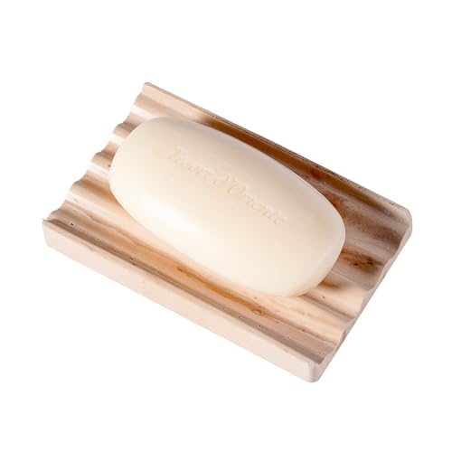 Karibiber Soap Holder, Marble Soap Dish for Shower, Bar Soaps Holder with Water Ripple Design, Easy Cleaning Soaps Saver for Kitchen Sink，Bathroom, Executive Indian Natural Stone Soap Tray(Phalodi) - color: India-phalodi
