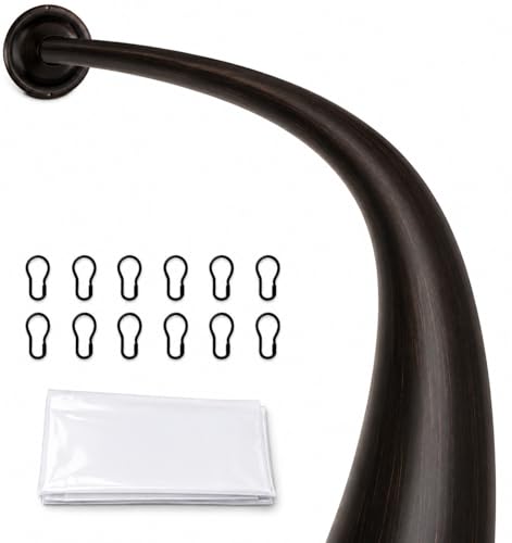 Shower Suite by Utopia Alley – Rustproof Aluminum Curved Shower Curtain Rod Combo Set with Liner & 12 Hooks, Adjustable 45–72 Inch Wall Mount Rod, Oil Rubbed Bronze Finish - color: Oil Rubbed Bronze