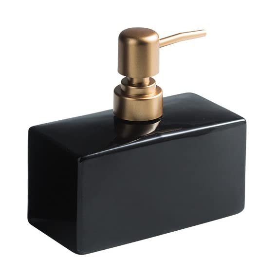Modern Soap Dispenser with Gold Pump, Rectangle Soap Dispenser(Black) | 13.5 oz Ceramic Lotion Dispenser, Refillable Dish Soap Dispenser - color: Black