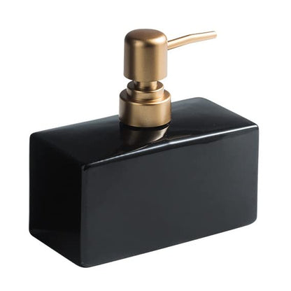 Modern Soap Dispenser with Gold Pump, Rectangle Soap Dispenser(Black) | 13.5 oz Ceramic Lotion Dispenser, Refillable Dish Soap Dispenser - color: Black
