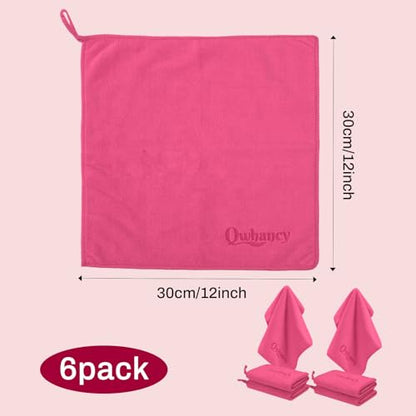 Makeup Remover Washcloths, 6 Pack Microfiber Face Towels, Plush & Thick, Ultra Soft Reusable Towels for Face & Hands, Highly Absorbent & Gentle 12 x 12 Inches, Rose Pink - color: Rose Pink