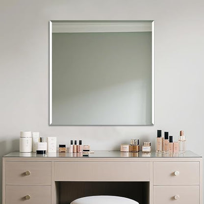 Ruomeng Frameless Mirror for Wall, 30x30 Inch Bathroom Vanity Mirror Farmhouse, Rectangle Mirror with Beveled Edge, Tempered Glass, Hangs Horizontally or Vertically - size: 30"L x 30"W