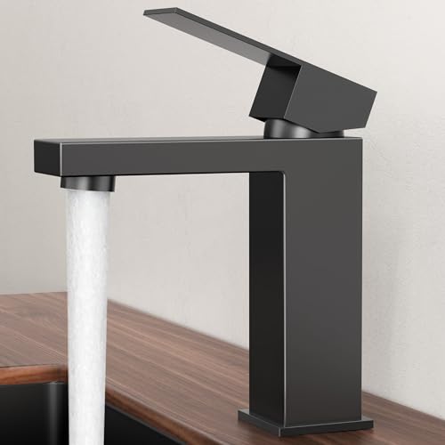 KES Black Bathroom Faucet Single Hole Bathroom Sink Faucet Single Handle Lavatory Vanity Sink Stainless Steel cUPC Certified Matte Black, L3156ALFF12-BK - color: Black, style: NO Drain - Short Faucet