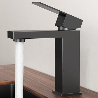 KES Black Bathroom Faucet Single Hole Bathroom Sink Faucet Single Handle Lavatory Vanity Sink Stainless Steel cUPC Certified Matte Black, L3156ALFF12-BK - color: Black, style: NO Drain - Short Faucet