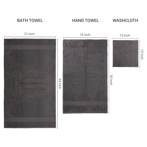 ESSELL 24/7 Aurora Collection 6 Piece Bath Towel Set, 100% Cotton, Durable, Quick Dry & Light Weight, 2 Bath Towels, 2 Hand Towels, 2 Washcloths - Charcoal - color: Charcoal