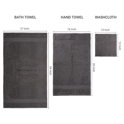 ESSELL 24/7 Aurora Collection 6 Piece Bath Towel Set, 100% Cotton, Durable, Quick Dry & Light Weight, 2 Bath Towels, 2 Hand Towels, 2 Washcloths - Charcoal - color: Charcoal